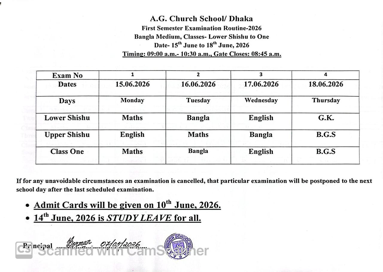 First Semester 2026 Bangla Medium Lower Shishu to Class One